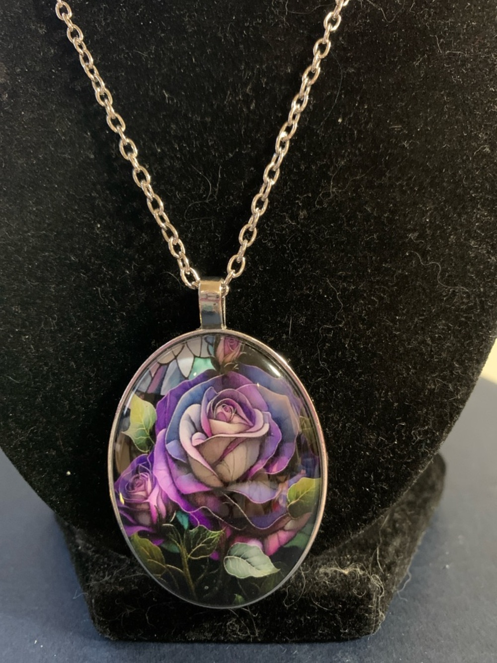 Floral Purple Rose Pendant Necklace - Brand Unknown